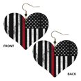 thumbnail image 5 of Women Thin Red Firefighter Line Flag Trendy Heart Leather Dangle Drop Studs Earrings, 5 of 7
