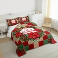 thumbnail image 3 of Feelyou Christmas Red Poinsettia Full Size Comforter Sets, Happy New Year Bedding Comforter Set, Vintage Red Green Plaid Reversible Bedding Sets, Luxury Bedroom Decor, 3-Piece, 3 of 8