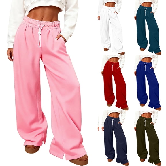 Sakmal Sweatpants Women Baggy Plus Size Wide Leg Boyfriend Pants Solid 30" Inseam with Pockets Green Sweatpants Women L