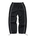 thumbnail image 3 of LEKWK Hiking Pants Men Wide Leg Side Stripe Stretch Athletic Pants Elastic Waist Drawstring Adjustable Cuffs Sports Trousers with Pockets Gym Hiking Work Bottoms, 3 of 4