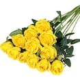 thumbnail image 1 of Xiao Hua 12 ramos de flores artificiales de seda, rosas realistas con tallos largos para decoración del hogar, boda o fiesta (amarillo), 1 of 4