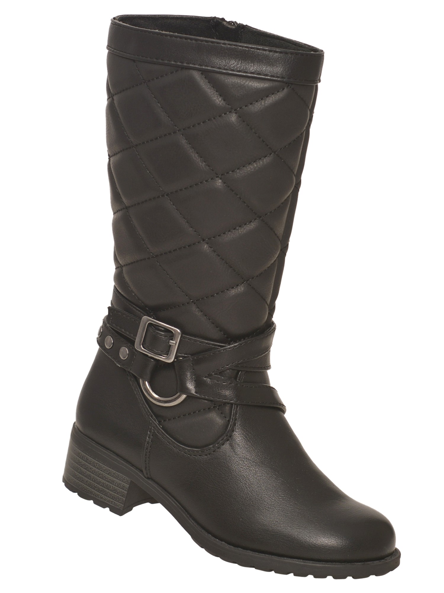 Rachel Shoes Rachel Shoes Girls Black Quilted Buckle Side Zip Heeled