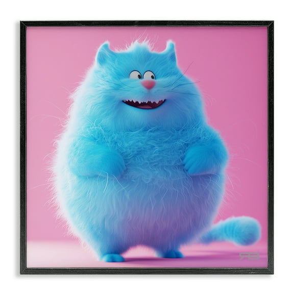 Stupell Industries Funny Blue Cat Animals Painting Black Framed Art Print Wall Art, 12 x 12