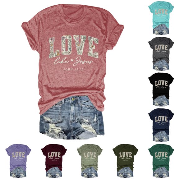Trendfront Womens Love Like Jesus Graphic T Shirts Crewneck Short Sleeve Fashion Tops Summer Tee Casual Relaxed Shirt