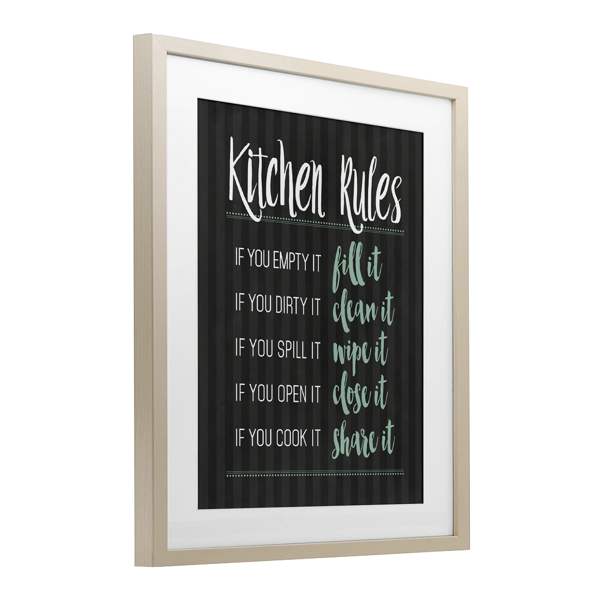 Kitchen Rules Black & Green Birch Framed Print Under Glass, design by Lettered and Lined