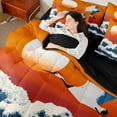 thumbnail image 4 of jejeloiu Red-Crowned Crane 7-Piece Bedding Comforter Set,Japanese Waves King Bedding Sets,Orange Sunset Bed Sheets For Adult,Breathable Home Decor Reversible, 4 of 8