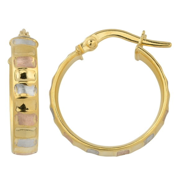KoolJewelry 10k Tricolor Gold 4x15mm Ripple Design Hoop Earrings