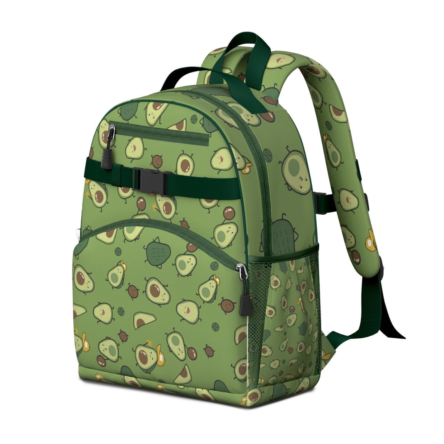 Fresh Avocado Print Backpack for Teens - Waterproof Ergonomic Daypack with Spacious Compartment & Secure Chest Buckle