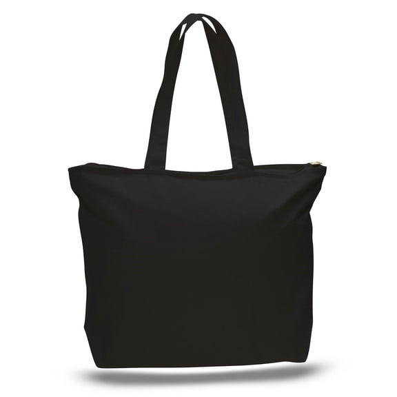 (6 Pack) Set of 6 Heavy Canvas Large Tote Bag with Zippered Closure (Black)