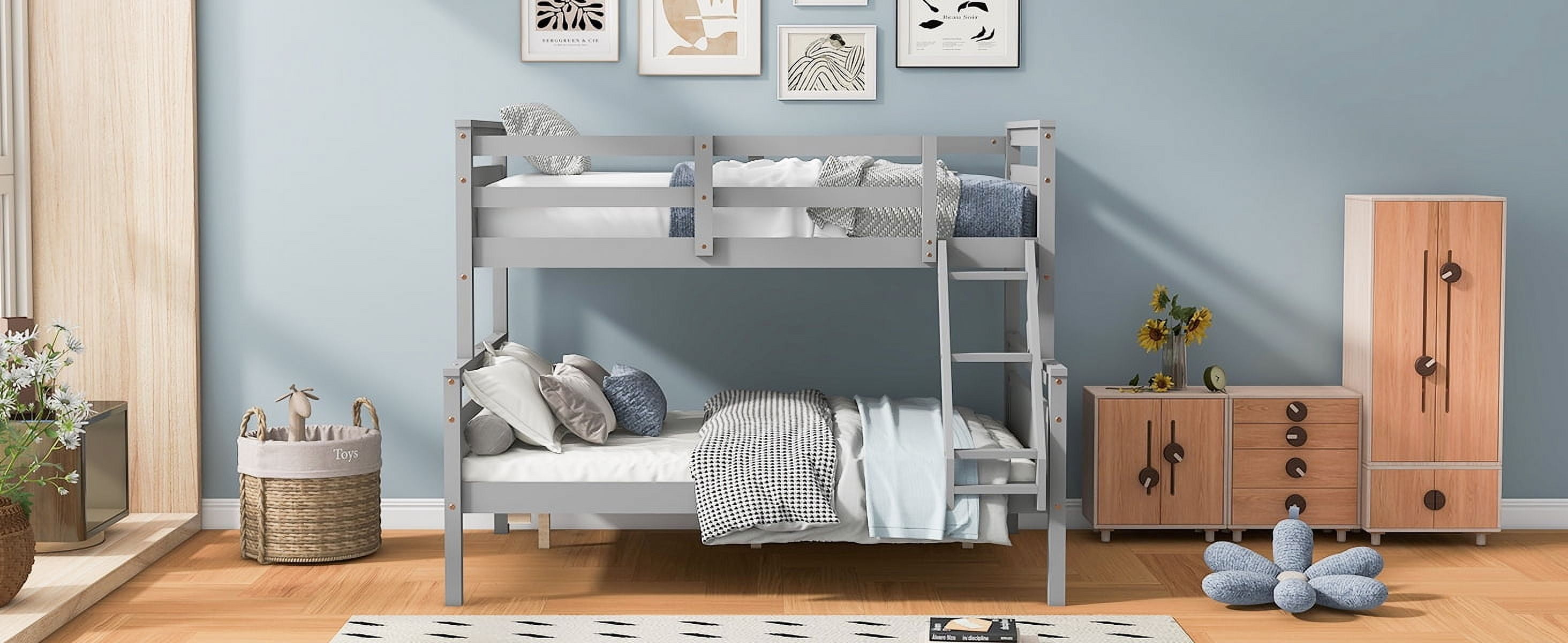 MAYEERTY Twin over Full Bunk Bed with ladder, Safety Guardrail, Perfect for Bedroom, Gray