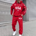 thumbnail image 5 of USA UNITED STATES Men's Big and Tall 2-Piece Set, Solid Color Printed Sweatshirt and Pants, Casual Lounge Wear For Winter Relaxing and Home,Red,3XL, 5 of 6
