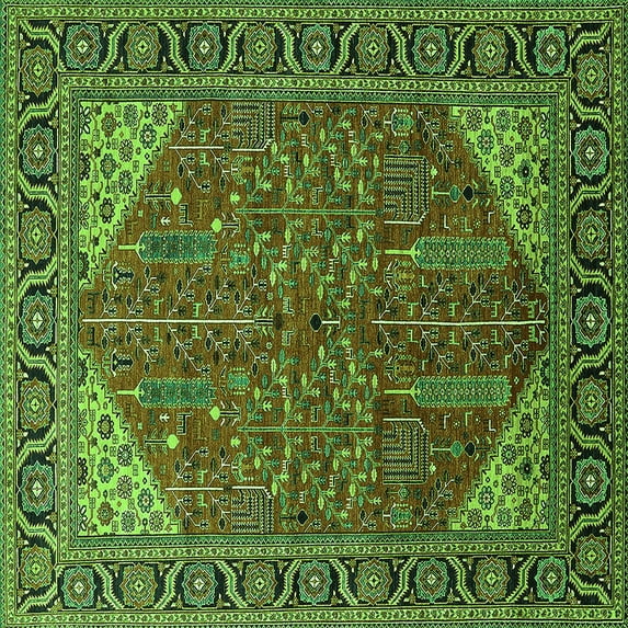 Ahgly Company Indoor Square Oriental Green Industrial Area Rugs, 5' Square
