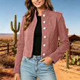 thumbnail image 5 of DeHolifer Women's Denim Jacket Collarless Solid Color Button Down Cropped Length Casual Jean Jacket Pink L, 5 of 7