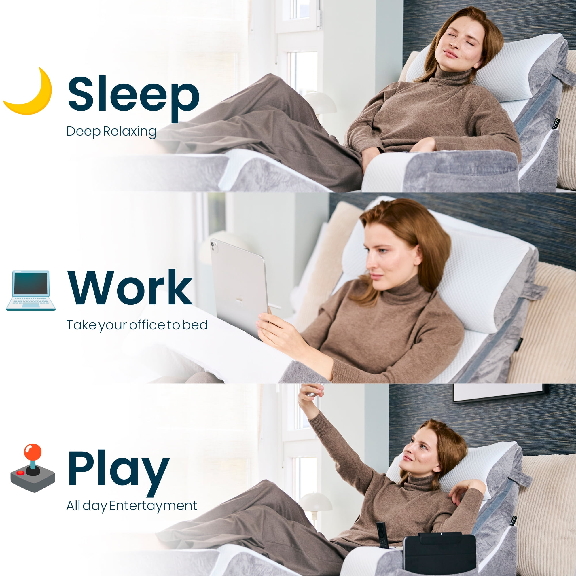 8 Piece Orthopedic Wedge Pillow Set – Adjustable Memory Foam for Sleeping, Post-Surgery Recovery, Back & Leg Pain Relief, Acid Reflux & GERD, Sit Up in Bed, Cup Holder & Tablet Slot