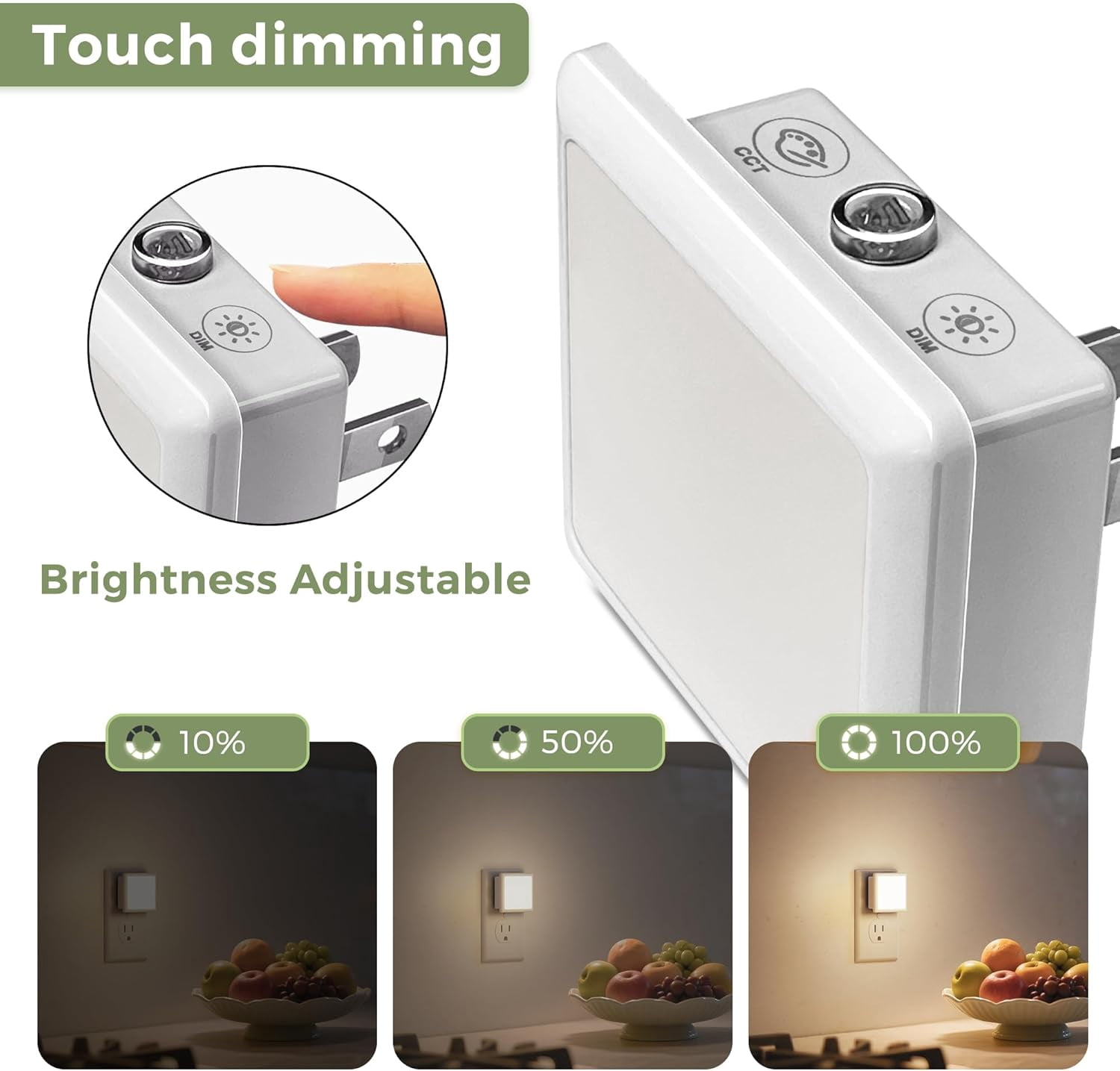 3CCT Night Lights Plug into Wall 2-Pack, 0.3W Plug in Night Light, Dusk to Dawn, Bright Nightlight Auto-On/Off, for Adults Kids Room Bedroom Bathroom Hallway Kitchen