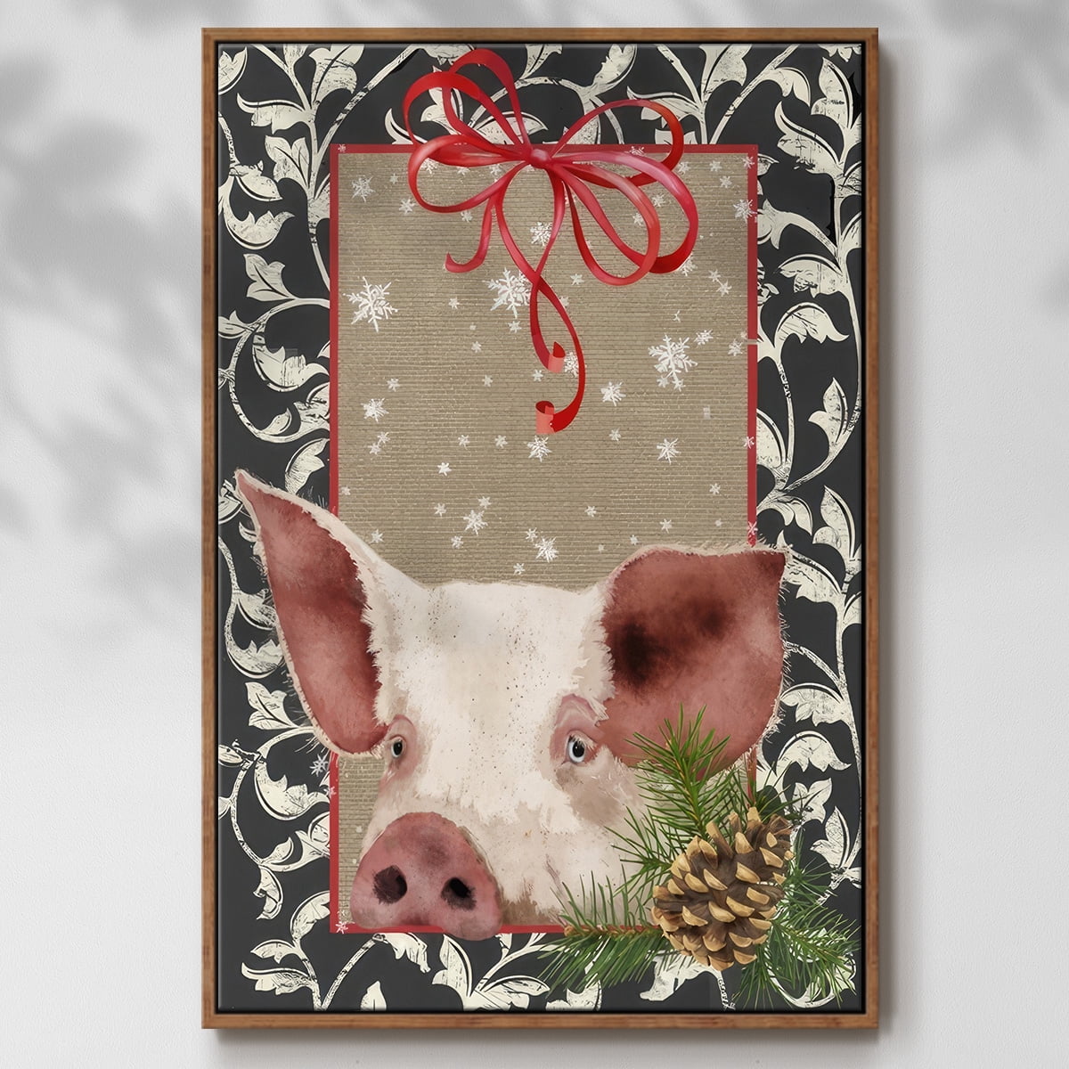 County Christmas Farm II - Framed Gallery Wrapped Holiday Canvas - 25 x 37 - Rosewood Frame