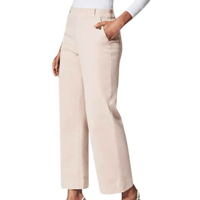 Timegard Formal Pants for Women Straight Leg High Waisted Button Business Casual Trousers with Pockets