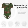 thumbnail image 4 of KLL Women 's Crew Neck Bodysuit Jumpsuits Red Snake Print Short onesies Stretch T Shirts, 4 of 7