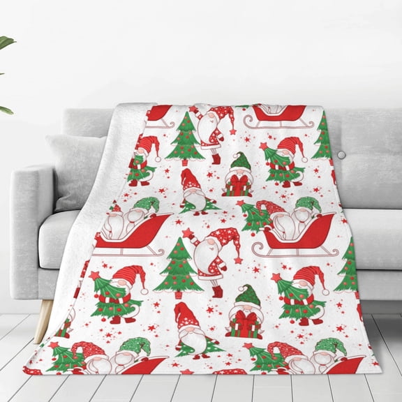 Honeii Gnomes Merry Christmas Print Fleece Blanket - Throw Blanket for Bed, Sofa, Couch, Camping, and Travel , Microplush Ultra Soft Warm Blanket-40"x30"