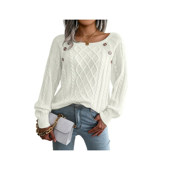 Qmyliery Women Knit Pullover with Buttons Decoration, Loose Version Casual Style Spring Clothing