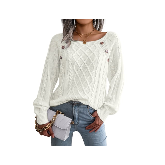Wangscanis Women Knitted Pullover with Buttons Decoration, Loose Version Casual Style Spring Clothing