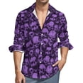 thumbnail image 2 of Purple Skull Shirt Men Halloween Print Casual Shirts Autumn Harajuku Custom Blouses Long Sleeve Fashion Oversized Clothing Gift, 2 of 6