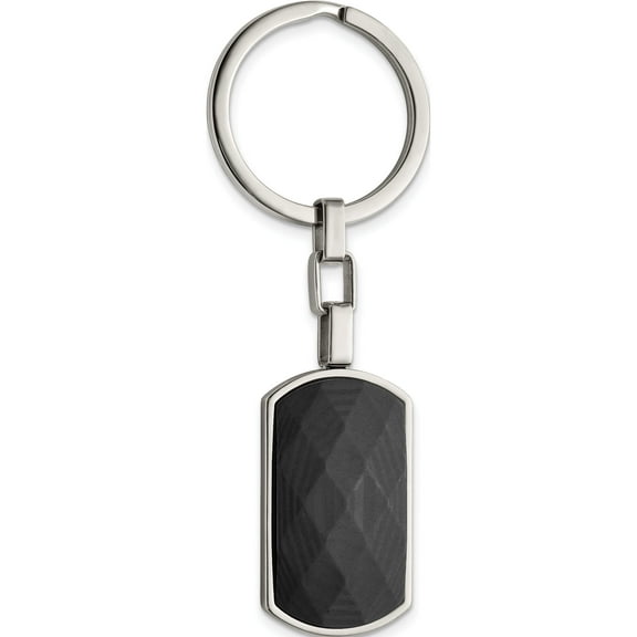 Stainless Steel Polished Solid Black Carbon Fiber Inlay Key Ring (64.72 X 30.15) Made In China srk160