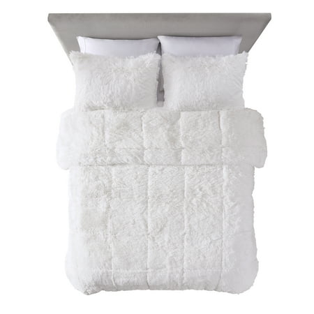 Mainstays Fluffy Faux Fur 3-Piece Super Soft Comforter Set, Full/Queen