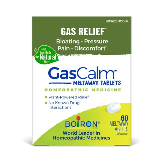 Boiron GasCalm Tablets, Homeopathic Medicine for Gas Relief, Bloating, Pressure, Pain, Discomfort, 60 Meltaway Tablets