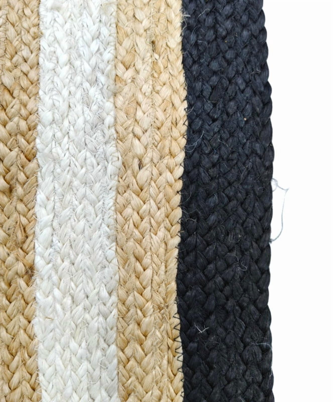 7x11Ft Black White & Natural Jute Area Rug | Handmade | Solid Farmhouse Design | Natural Jute Rug for Living Room | Dining Room | Bedroom | Kitchen | Hallway | Entryway