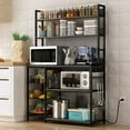 thumbnail image 1 of Chnnmbrn Kitchen Bakers Rack with Baskets and Power Outlet,5-Tier Kitchen Utility Storage Shelf with Hooks, Microwave Oven Stand Rack,Vintage Grey Free Standing Kitchen Shelf, 1 of 4