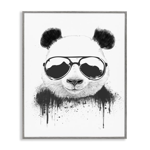 Stupell Industries Eclectic Cool Panda Sunglasses Black And White Paint Drip Gray Framed Giclee Art, 11 x 14, by Balazs Solti