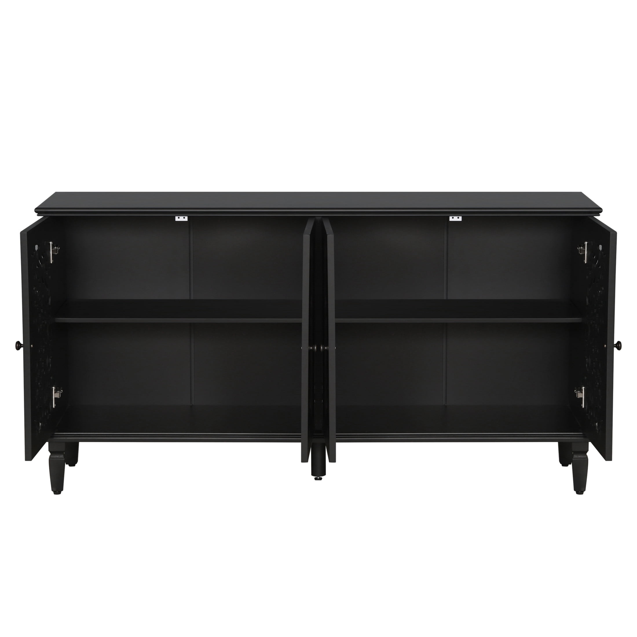 Noble House Sideboard Buffet Cabinet with Floral Carvings, Adjustable Shelves, Solid Wood Legs, and Brass Handles, Vintage Style Storage, Black
