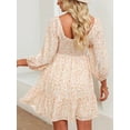 thumbnail image 6 of Women's Smocked Floral Square Neck Dress 100% Polyester Ruched Stretch Lightweight Knee Length Elegant Everyday Wear, 6 of 8