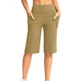 thumbnail image 2 of USNSM Women's Bermuda Long Shorts with Pockets High Waisted Knee Length Shorts for Women Athletic Workout Beige XXXL, 2 of 9