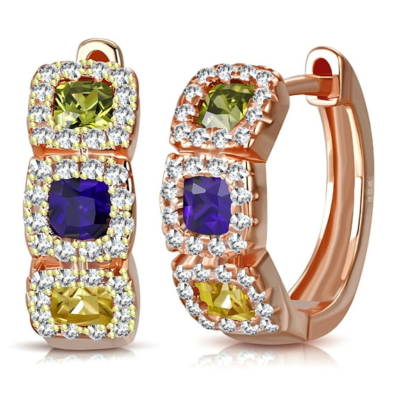 925 Sterling Silver Multicolor CZ Pavé Hoop Earrings