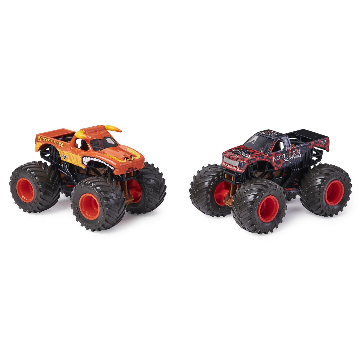 Monster Jam, Coffret de 2 monster trucks officiels en métal moulé El Toro Loco vs Northern Nightmare qui changent de couleur, échelle 1:64