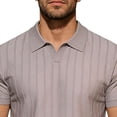 thumbnail image 4 of Men's Knit Ribbed Short Sleeve Collared Polo Shirt, Casual Open V-Neck Top, Breathable Slim Fit Knitwear for Smart Casual Style and Everyday Wear Rose Gold L, 4 of 4