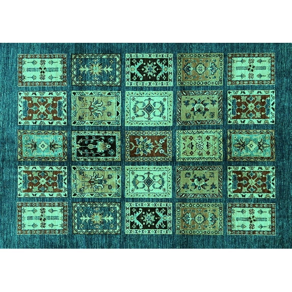 Ahgly Company Machine Washable Indoor Rectangle Abstract Turquoise Blue Modern Area Rugs, 4' x 6'