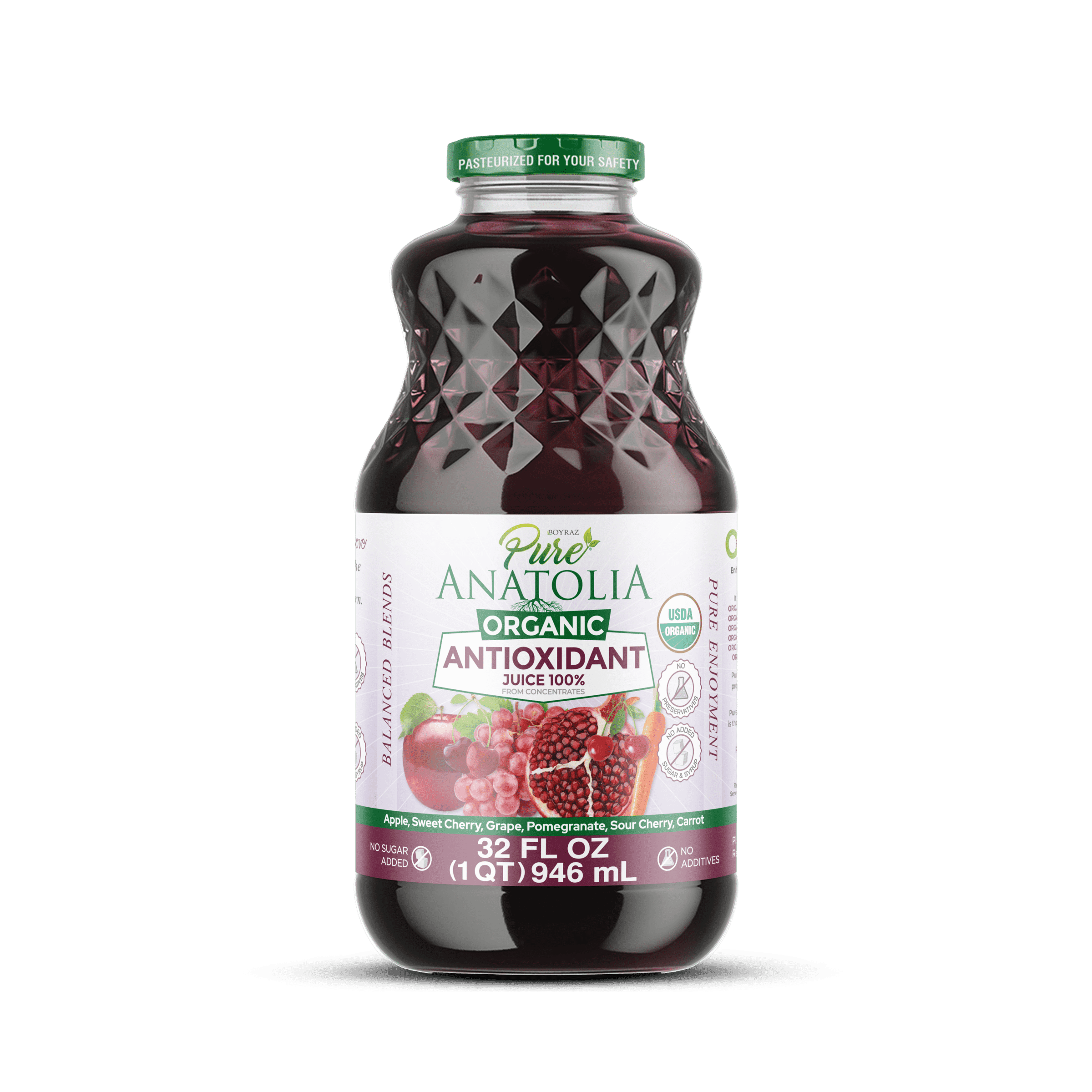 (6 pack) Pure Anatolia  Organic Antioxidant Detox Juice, 32 Fl Oz Glass Bottle