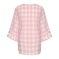 thumbnail image 6 of Summer Saving Wycnly Womens Blouses and Tops Dressy Mesh Patchwork Flared Sleeve Loose Fit Chiffon Pullover Shirts 2024 Summer V-Neck 3/4 Sleeve Plaid Print Casual Blouses Pink l, 6 of 7