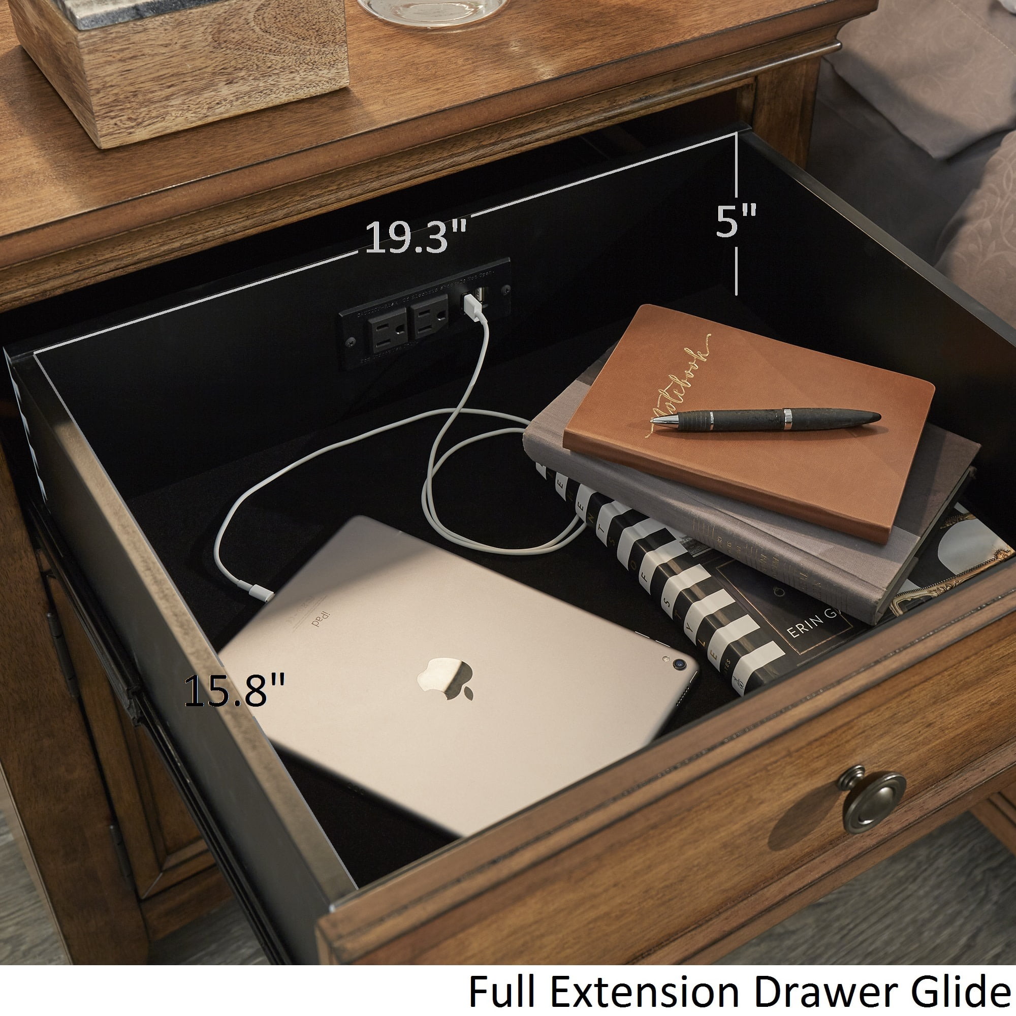 Weston Home Crestler Classic Cupboard Nightstand with 1-Drawer & Charging Station, Antique Grey