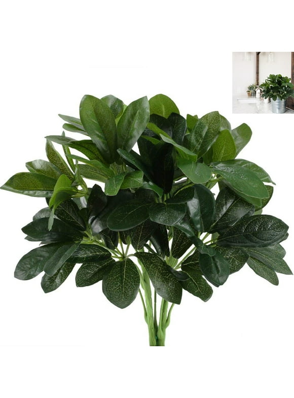 Artificial Shrubs Plants Fake Silk Schefflera Bushes Real Touch Faux Greenery Leaf Arrangements Indoor Outdoor Garden Office Home Table Centerpieces Wall Hanging Dcor 2pcs