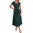 thumbnail image 2 of ZQUUVOU Summer Dresses for Women Belted Waist Short Sleeve Midi Dress Casual Soft Breathable Elegant Summer Office Daily Wear Green, 2 of 8
