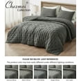 thumbnail image 5 of Chezmoi Collection Glen 3-Piece Crescent Stitched Quilt Set, Oversized King Size, Dark Gray, Rayon Derived from Bamboo & Polyester Blended, Soft Breathable Cooling Bedspread for Hot Sleepers, 5 of 9