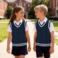 thumbnail image 6 of Lmnyox Kid's Sweater Vests Casual V Neck Sleeveless School Uniform Fall Vintage Cable Knit Cardigan 0-15 Years, 6 of 8