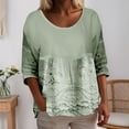 thumbnail image 2 of Hauts pour Femmes Manches Longues Chemises Tendance Décontractées Col Rond à Volants avec Motif Vêtements d'Automne pour Femmes Blouses Vert Clair 2TG, 2 of 3