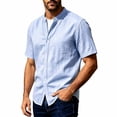 thumbnail image 4 of Men's Linen Shirts Short Sleeve Casual Summer Beach Button Down Shirt for Men Size 3XL Light Blue, 4 of 7
