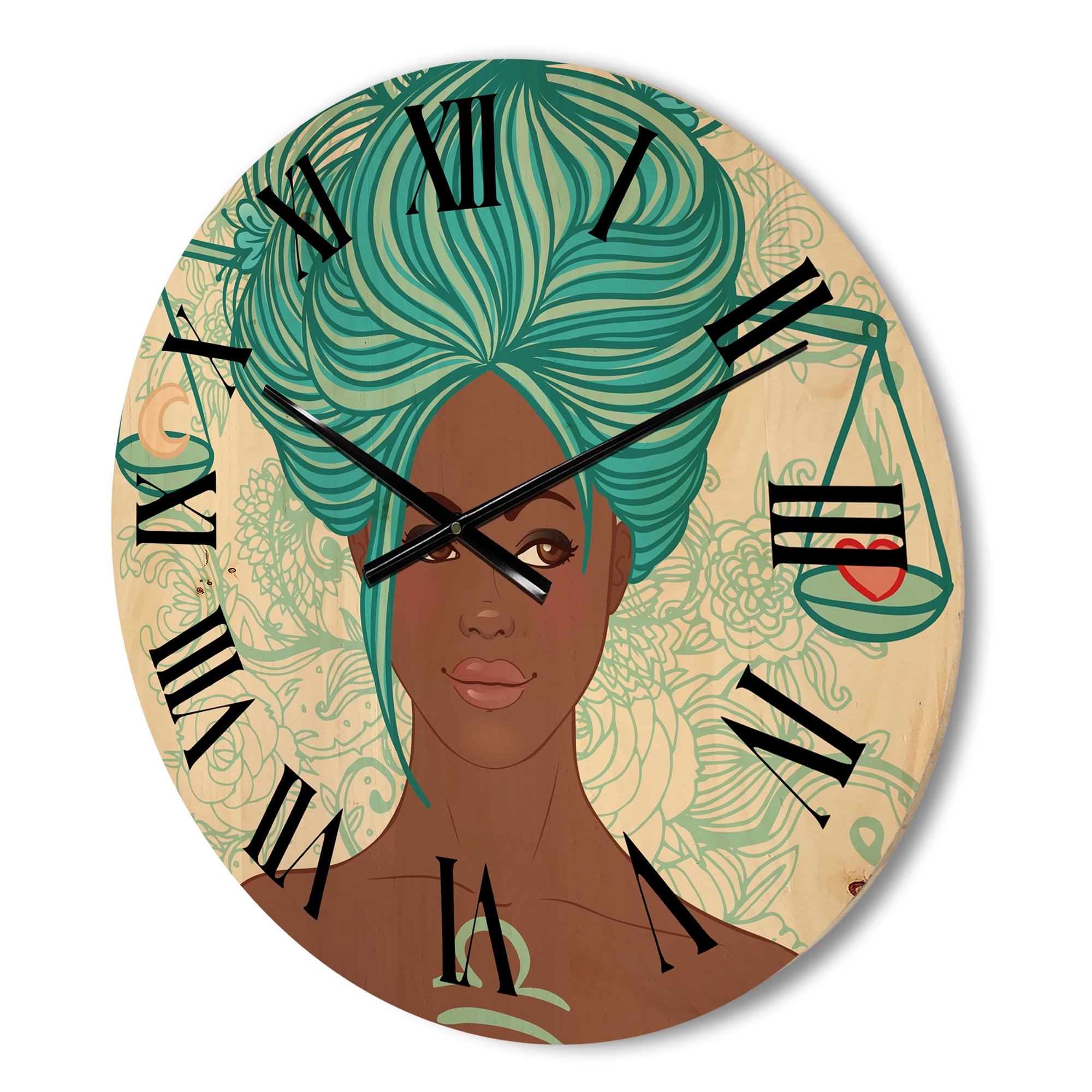 Designart 'Portrait of African American Woman With Blue Hair I' Modern Wood Wall Clock