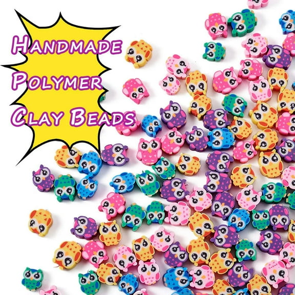 U8MO 50pcs Colorful Handmade Polymer Clay Owl Beads Cute Animal Loose Spacer 9~12mm